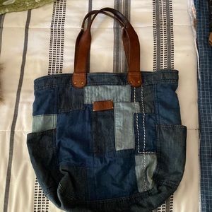 Lucky Brand Denim Tote W/Leather Handles